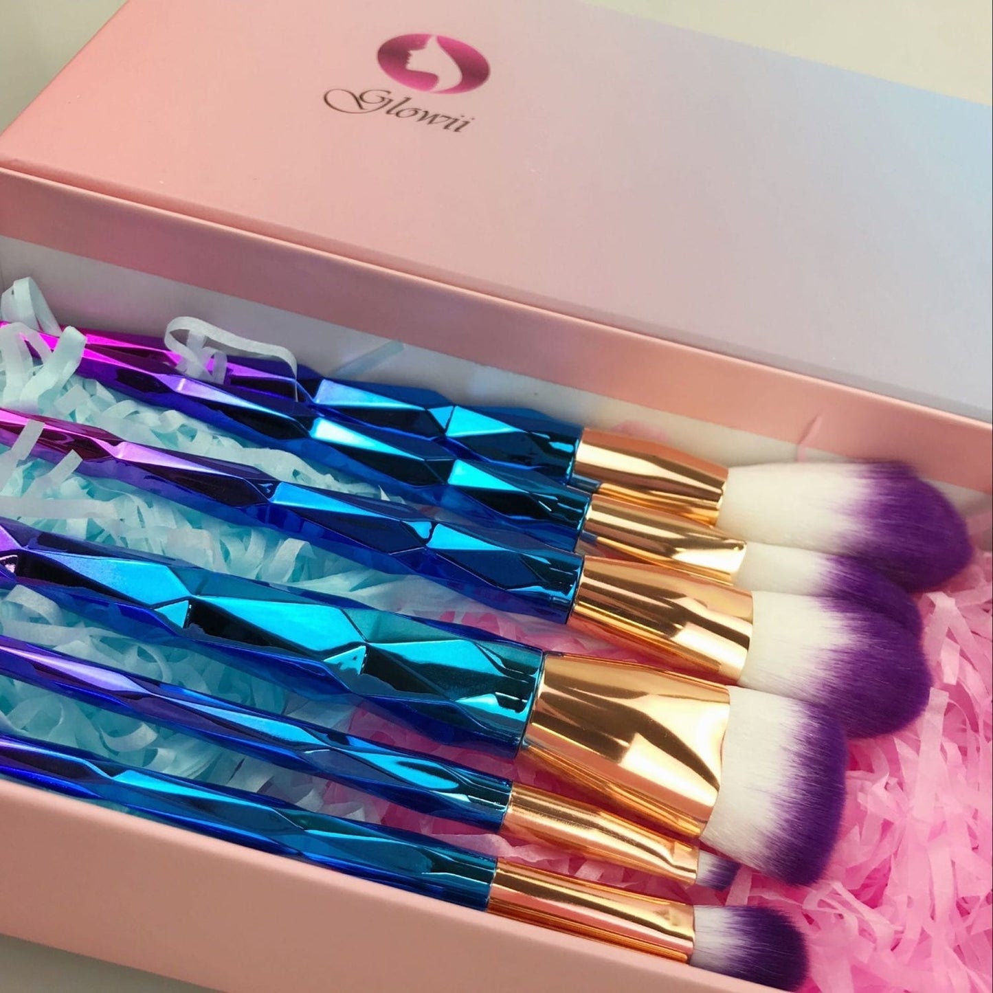 Glowii 7pcs Unicorn Diamond Purple Hair Makeup Brush Set & Gift Box