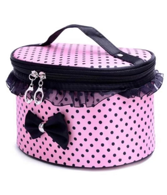 Baby Pink Polka Dot Bow Cosmetic Bag