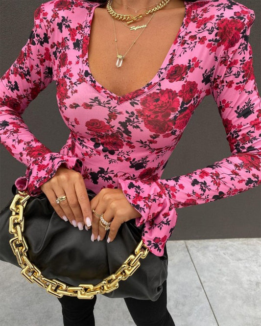 Floral Pink Bell Sleeve Top
