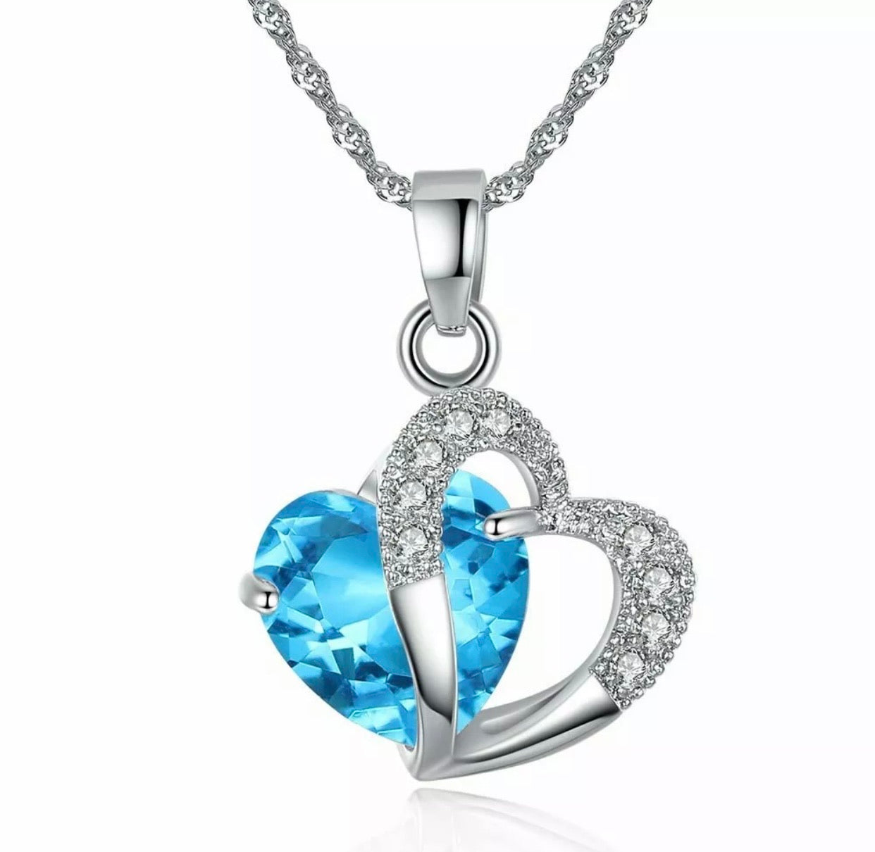 Blue & Silver Heart Pendant Necklace