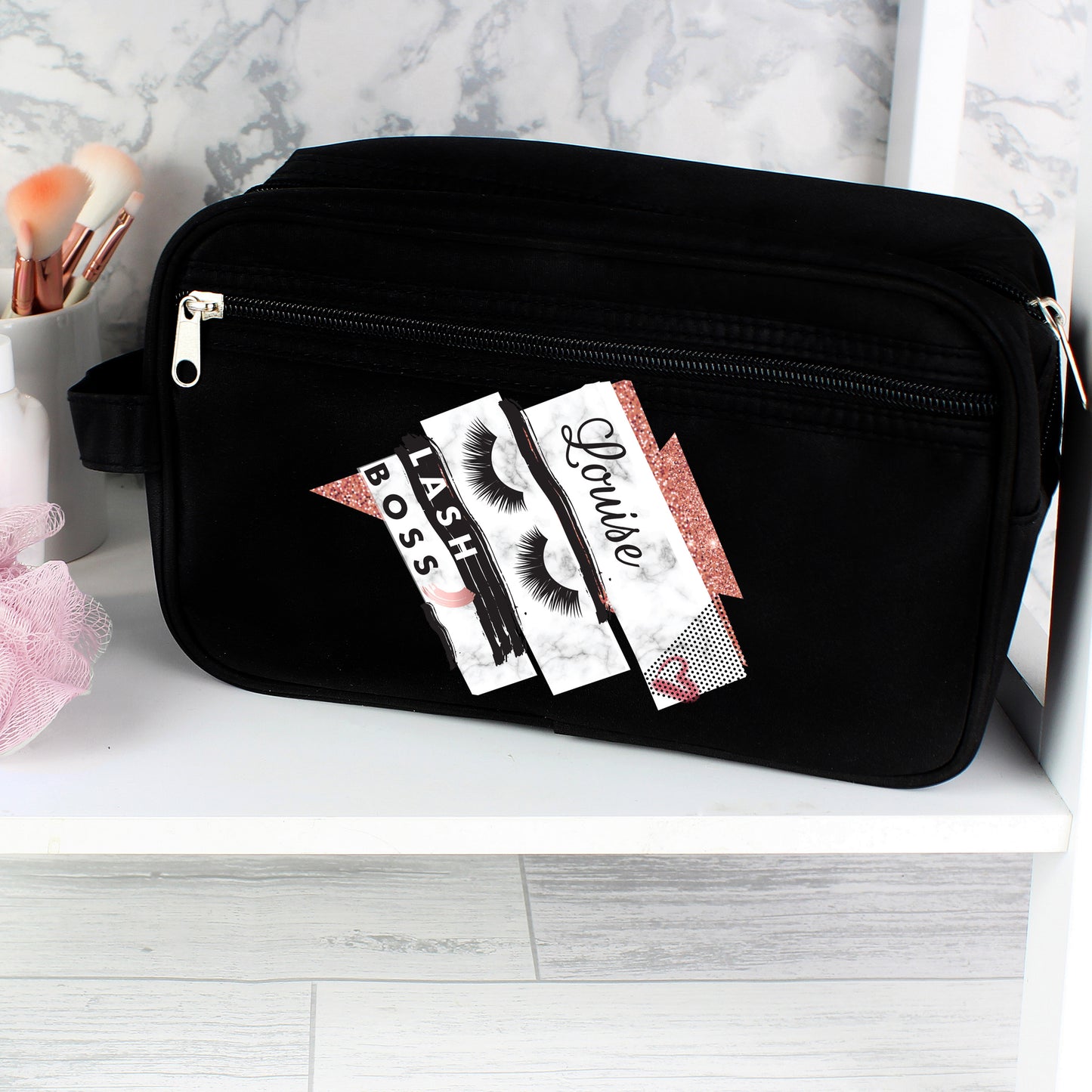 Personalised Eye Lash Boss Black Vanity Bag