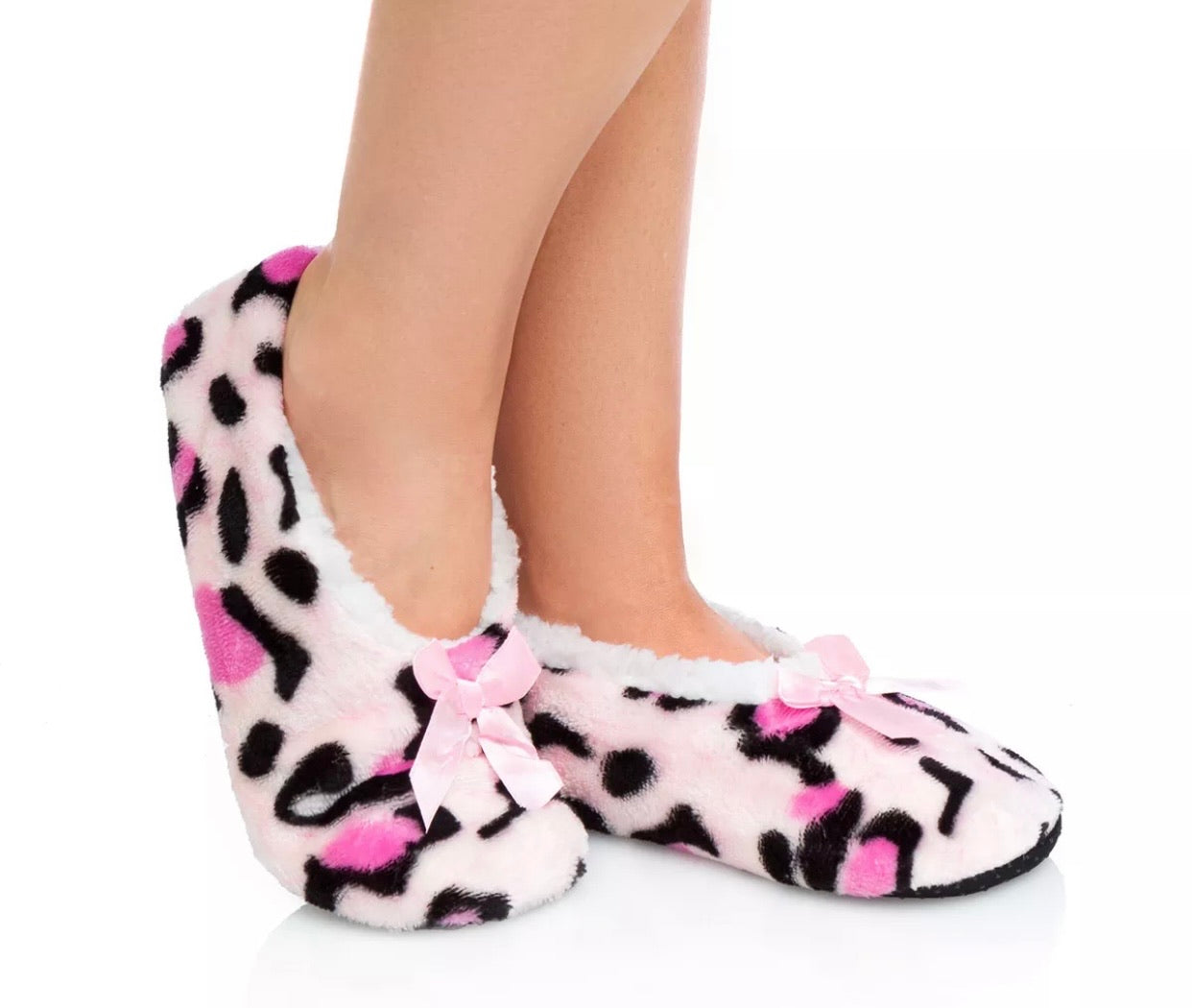 Leopard Print Bow Plush Slipper Socks