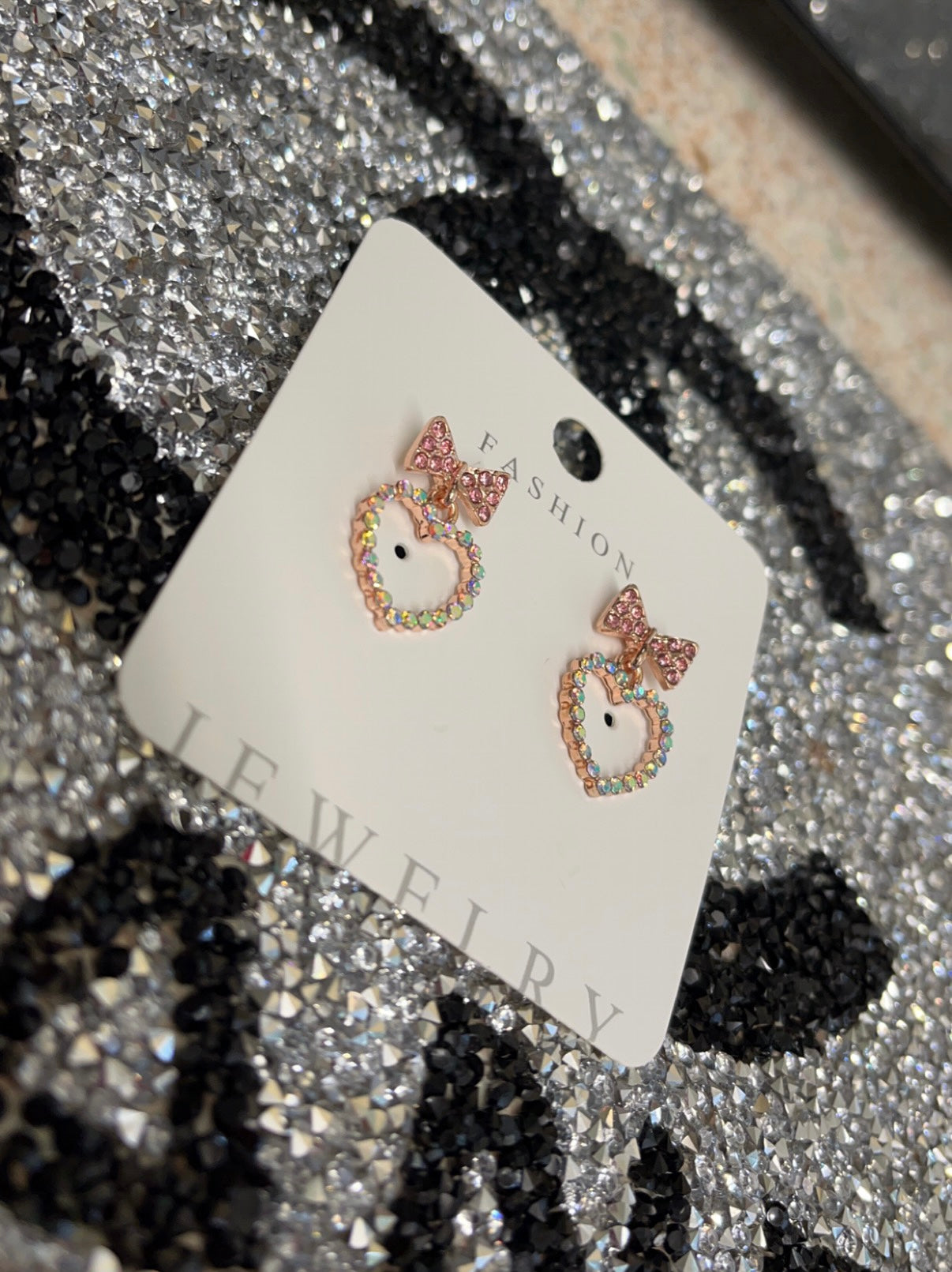 Heart & Bow Sparkly Drop Earrings