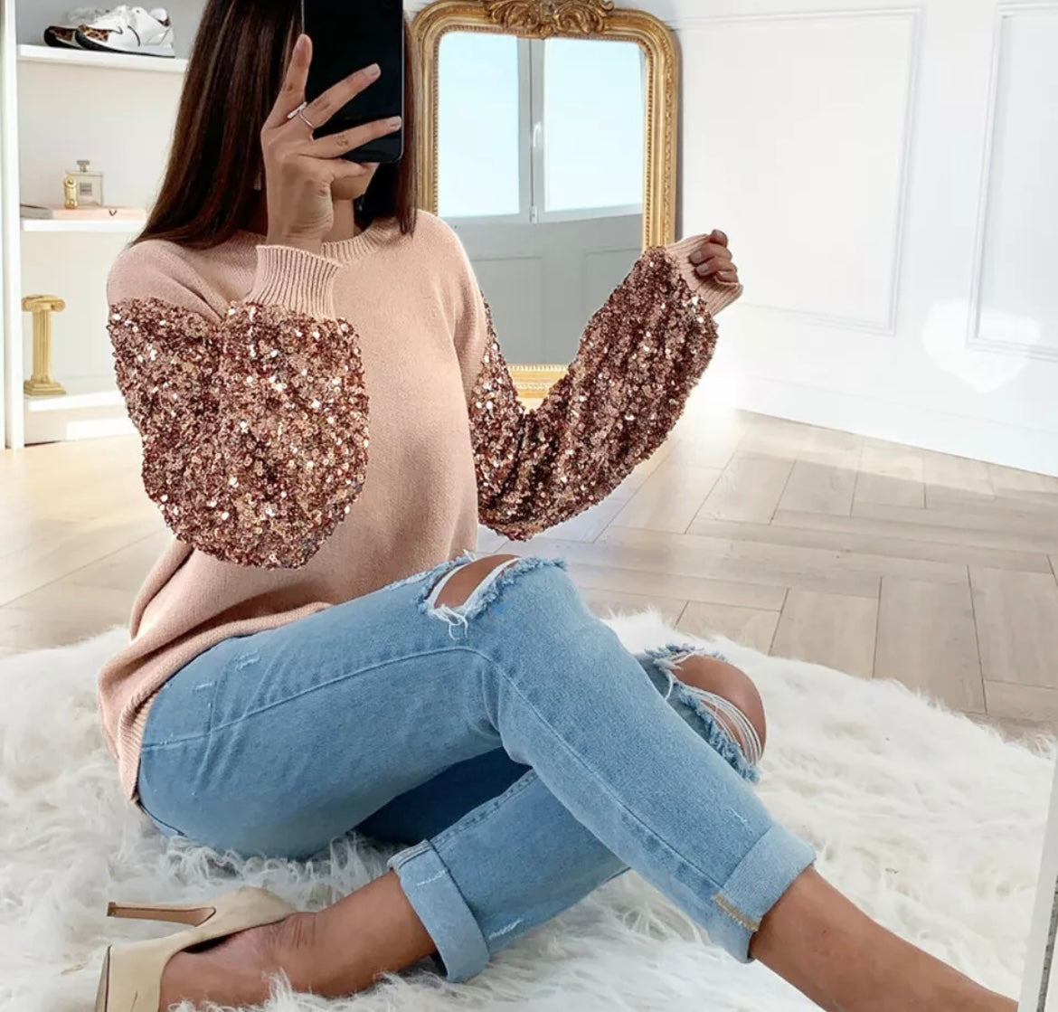 Sequin Puff Sleeve Jumper