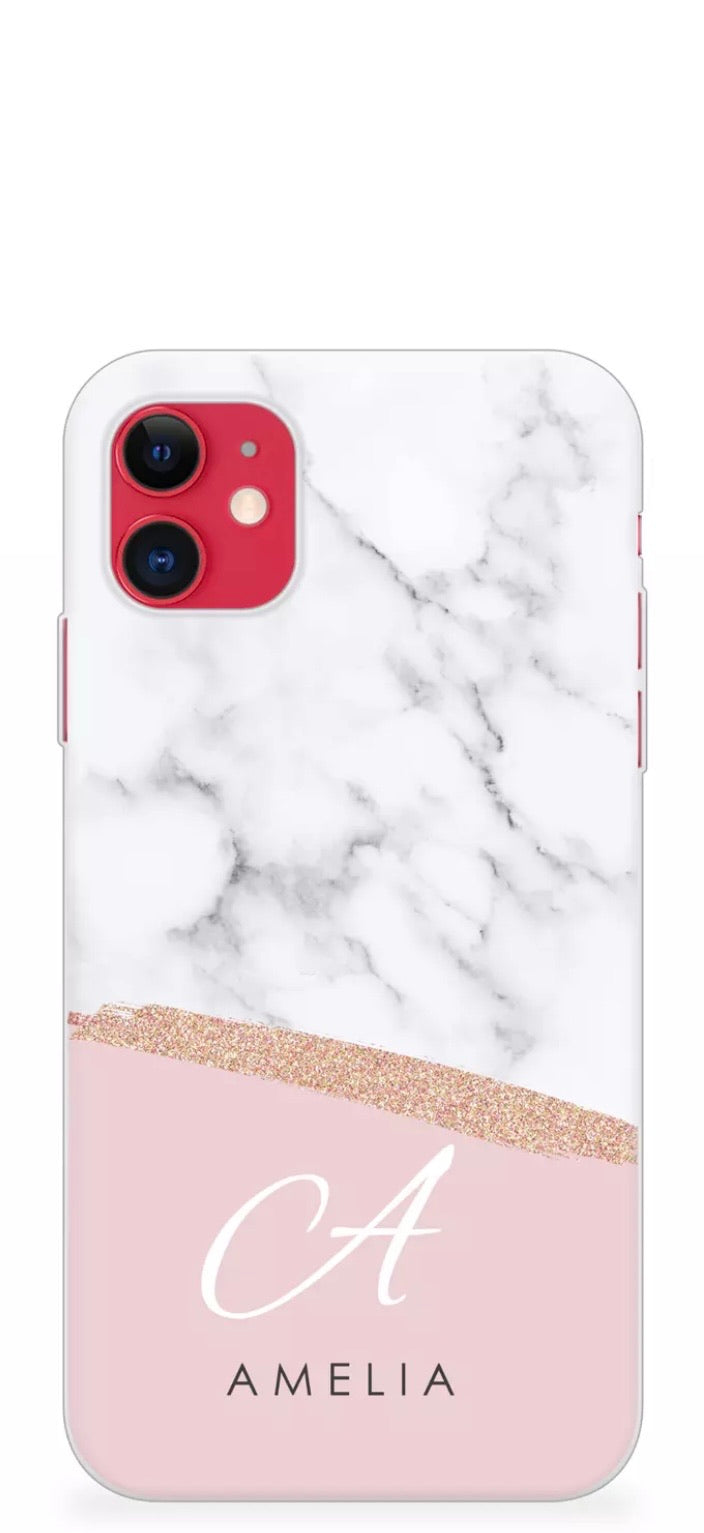 Marble & Pink Glitter Personalised Phone Case