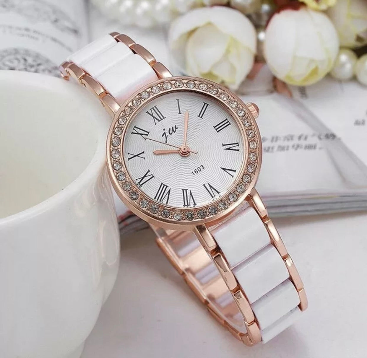 Ladies White & Rose Gold Wrist Watch