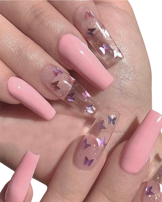 Pink Life Butterfly Nails