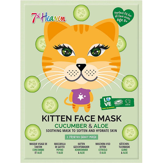 Montagne Jeunesse 7th Heaven Kitten Face Sheet Mask with Coconut and Aloe to Soften And Hydrate Skin