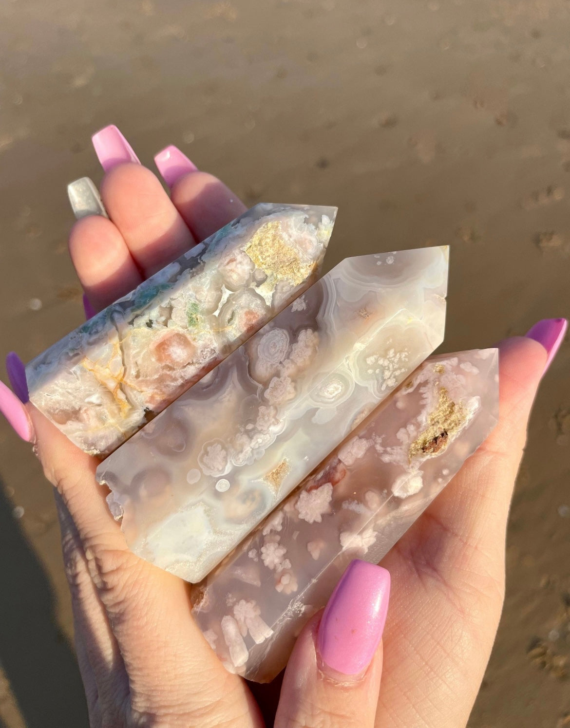 Cherry Blossom Flower Agate Crystal Tower Point