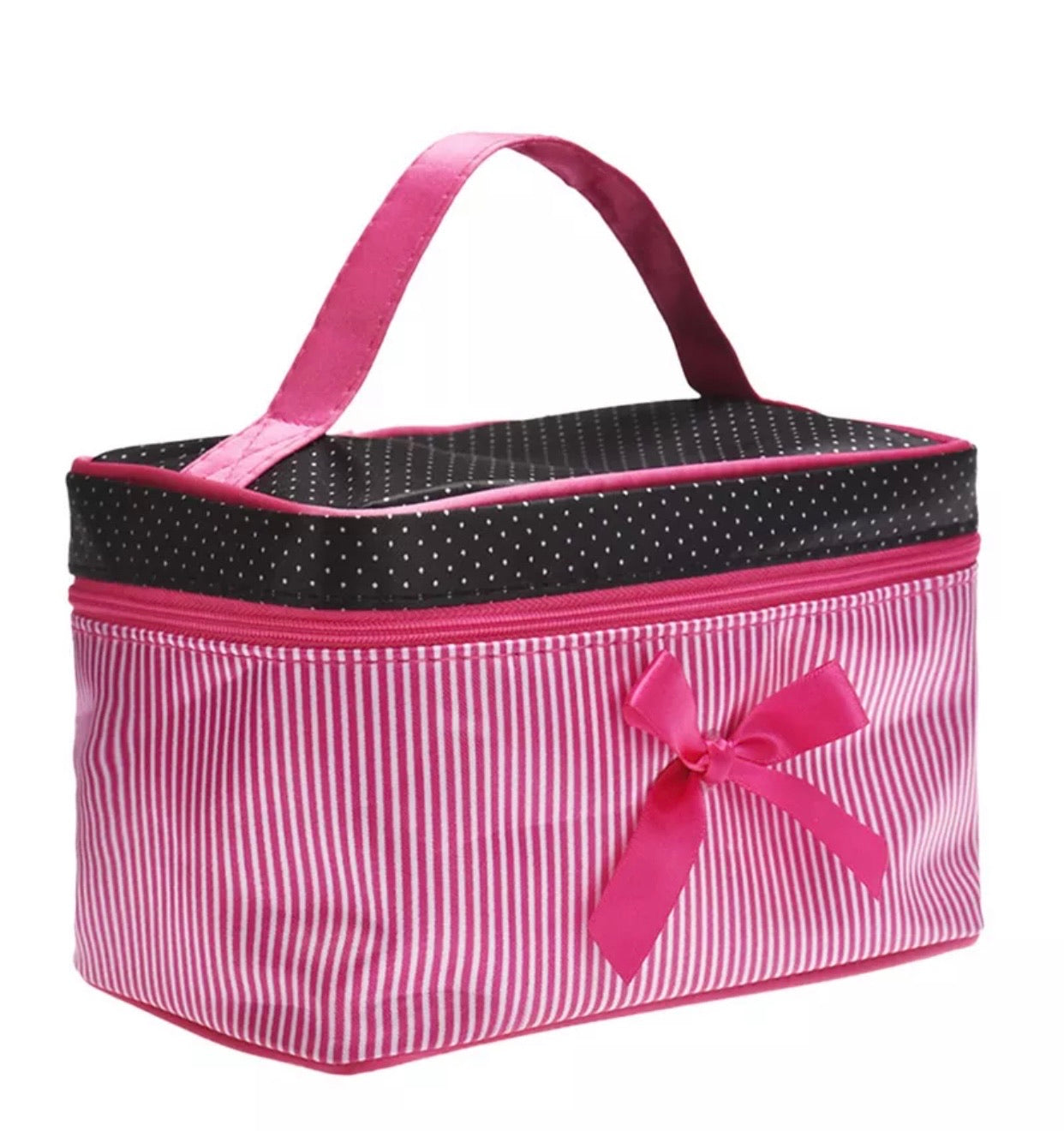 Hot Pink Striped Beauty Bag
