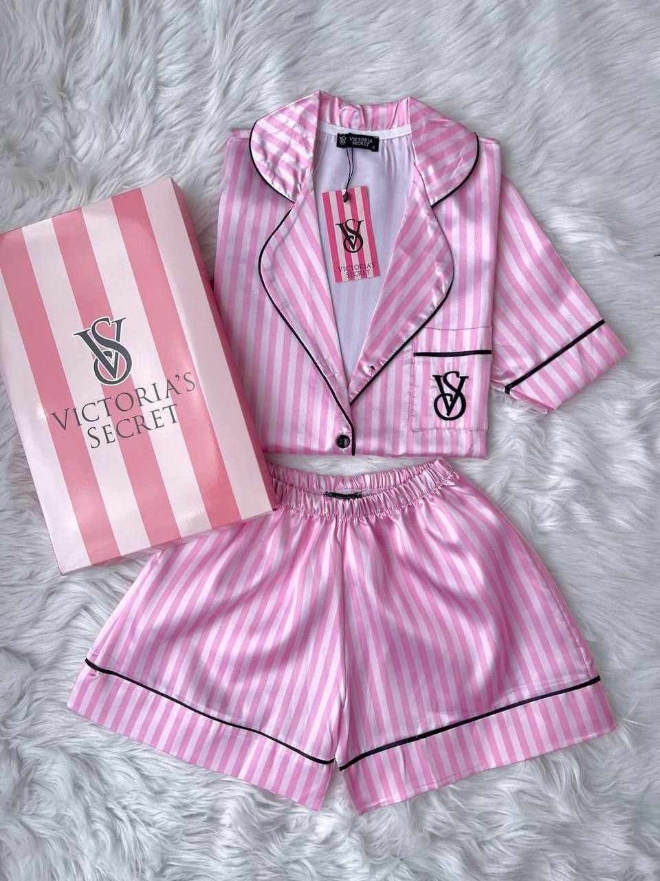 Pink Stripe Satin Pyjamas
