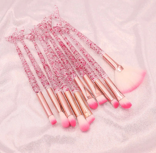 Crystal Pink 10Pcs Mermaid Makeup Brushes