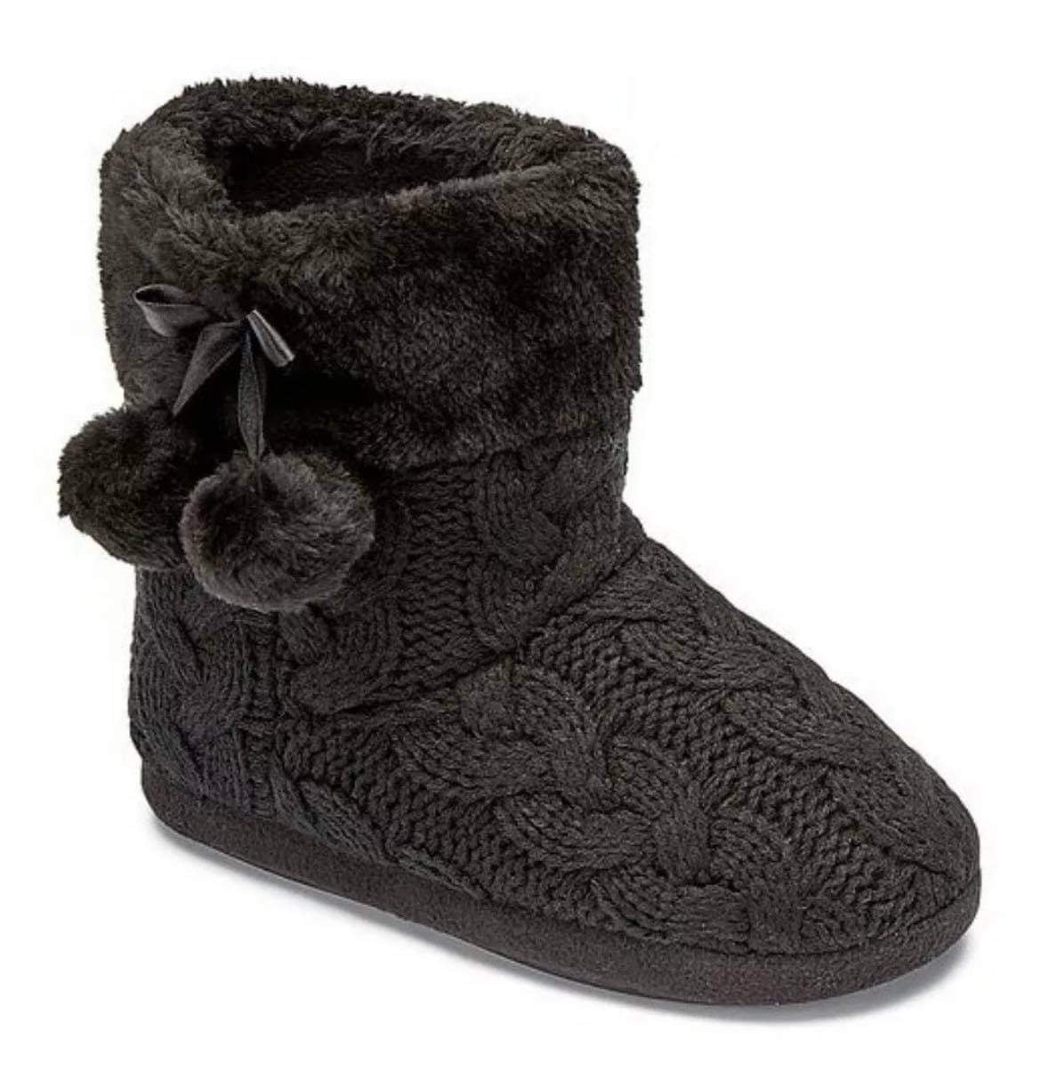 Women’s Cable Knit Pom Pom Bootie Slippers