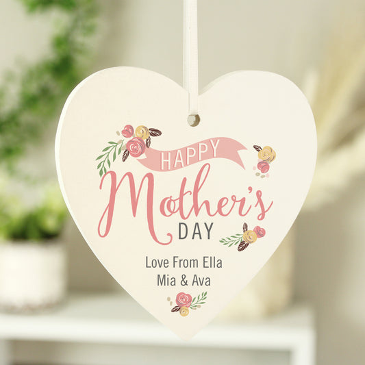 Floral Bouquet Mother's Day Wooden Heart Decoration