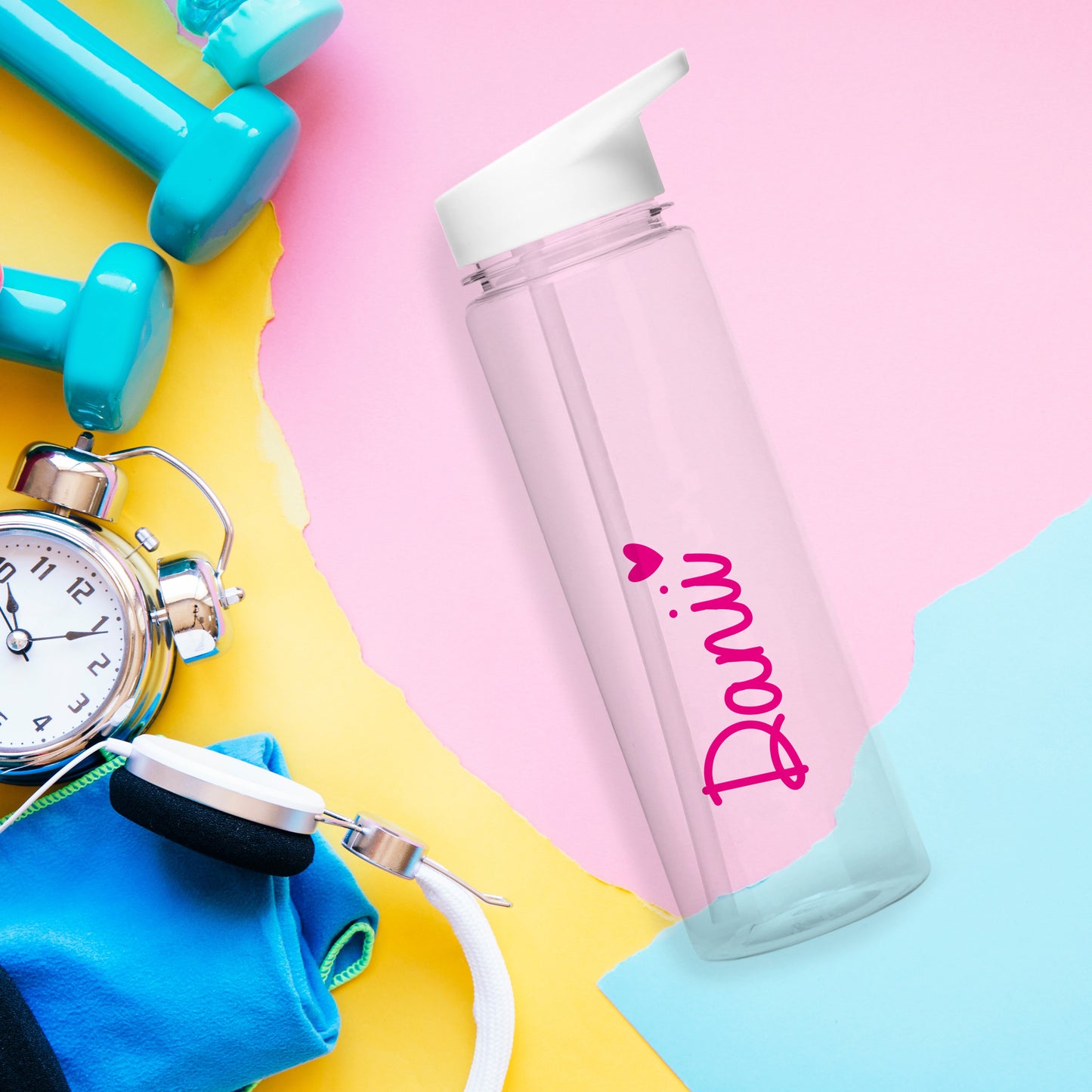 Personalised Pink Heart Island Water Bottle