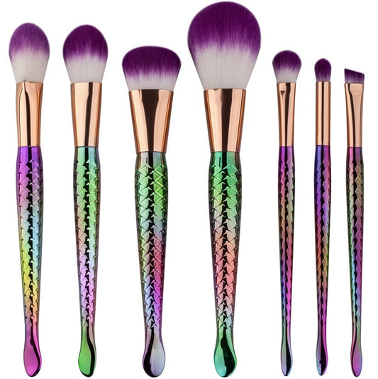 Glowii 7pcs Mermaid Purple Hair Makeup Brush Set