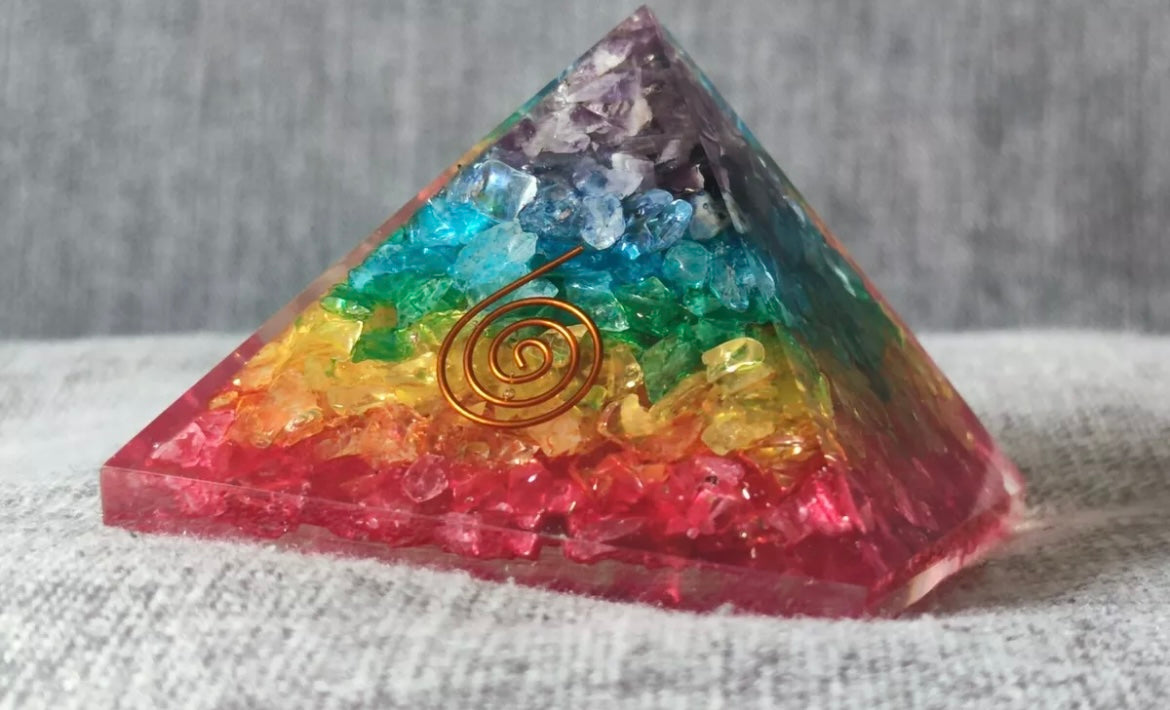 Quartz 7 Chakra Orgone Pyramid Crystal