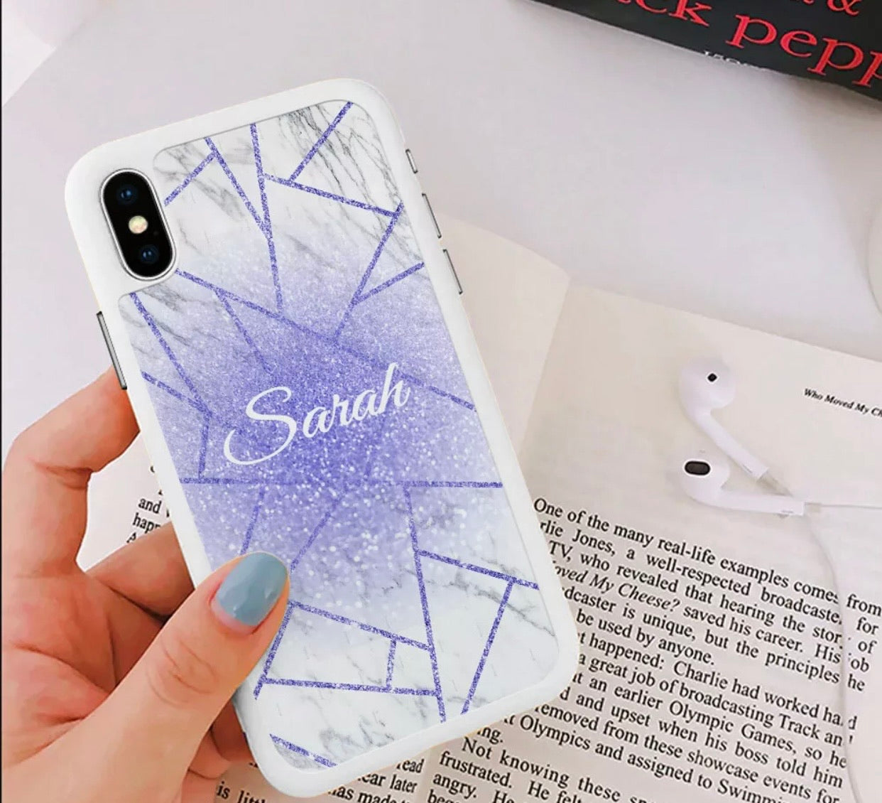 Samsung S20 Marble Geometric Glitter Personalised Phone Case