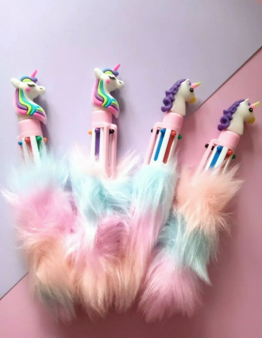 6 In 1 Fluffy Unicorn Ballpoint Pen