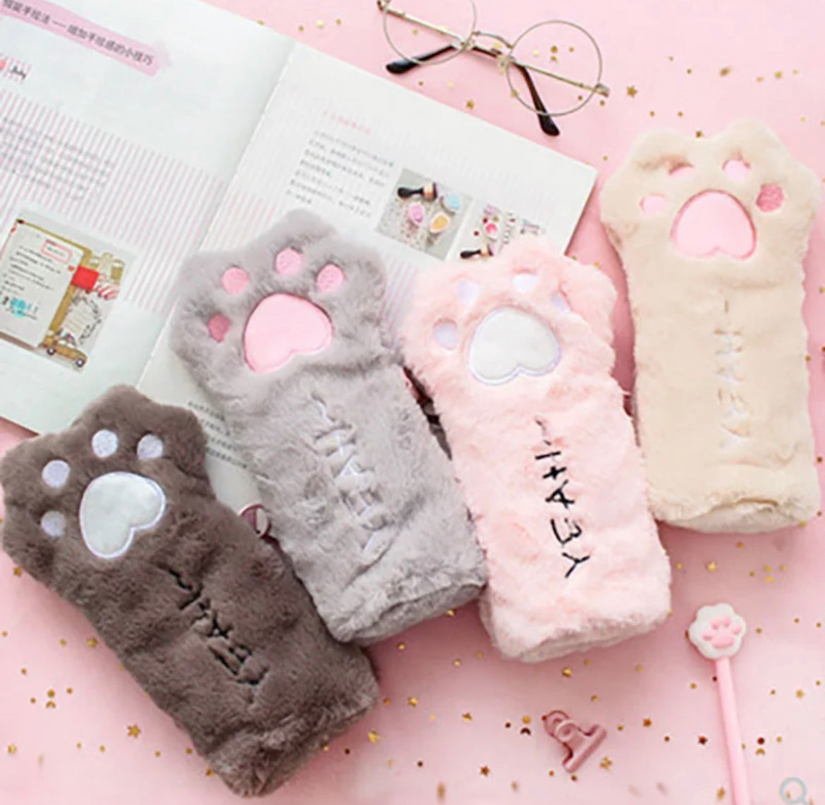 Cat Paw Fluffy Pencil Case