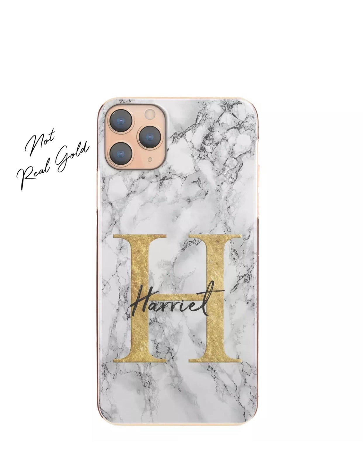 Gold Initial On Grey Marble Personalised Phone Case
