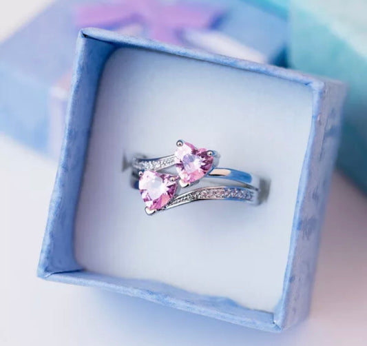 Pink Sapphire Double Heart Ring