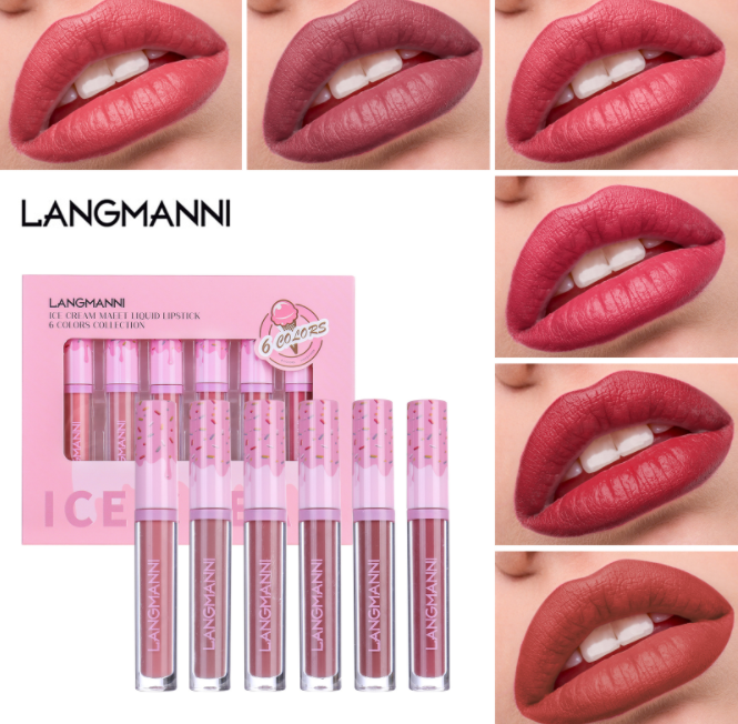 Langmanni Ice Cream 6pcs Matte Liquid Lipstick Gift Set