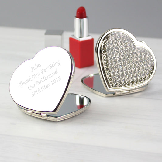 Personalised Diamante Heart Compact Mirror