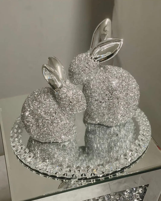 Set Of 2 Crushed Diamond Rabbit Ornaments