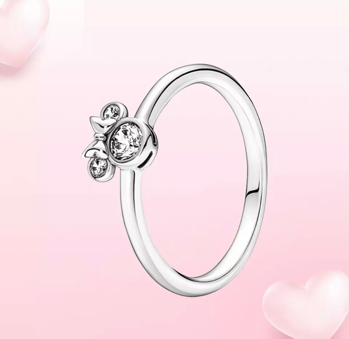 Minnie Mouse Bow Ears Silver Sparkle Ring