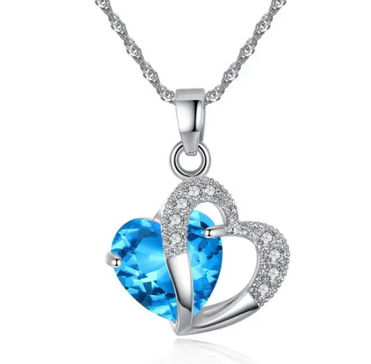 Sky Blue Heart Gem Necklace