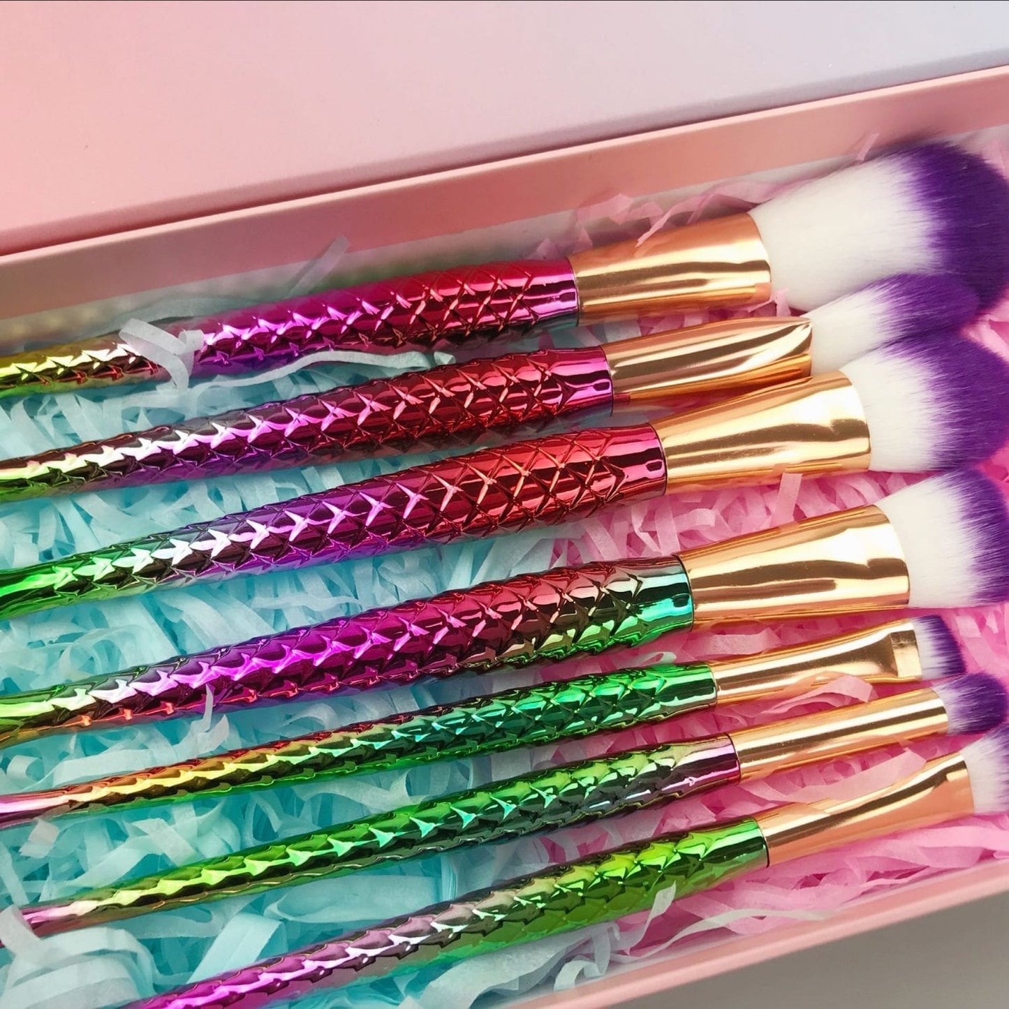 Glowii 7pcs Mermaid Purple Hair Makeup Brush Set & Gift Box
