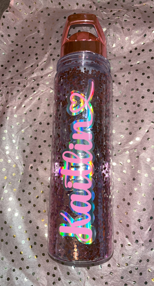 Personalised Pink Glitter Flip Straw Water Bottle