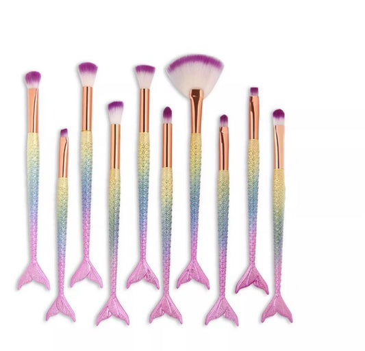 Unicorn Mermaid 10Pc Make Up Brush Set