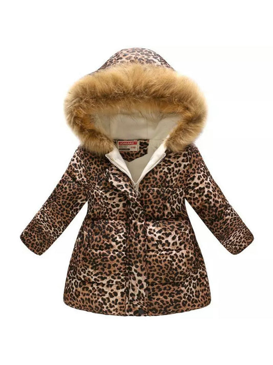 Girls Leopard Print Parka Coat