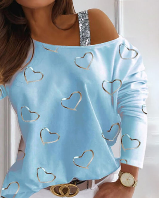 Sky Blue Heart Cold Shoulder Top