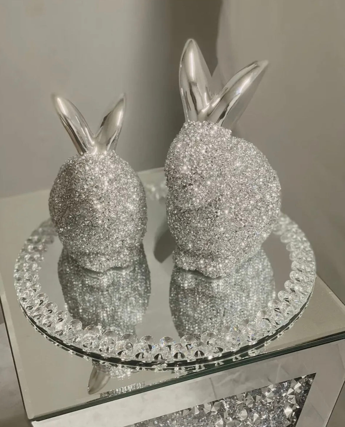 Set Of 2 Crushed Diamond Rabbit Ornaments