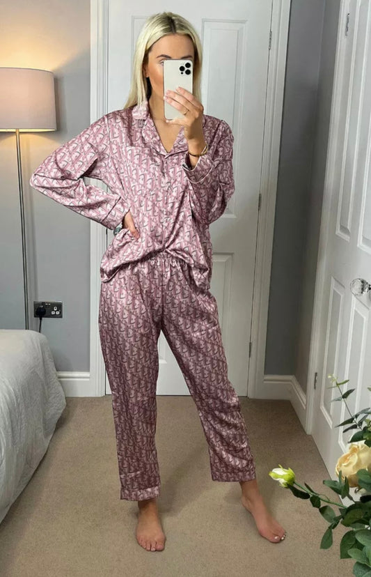 Satin Print Trouser Pyjamas Set