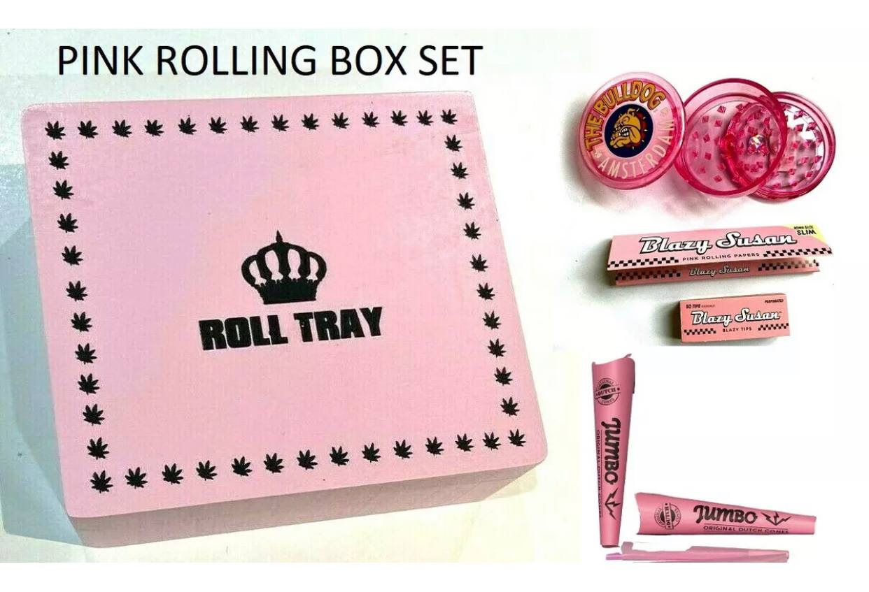Large Pink Wooden Rolling Box Set