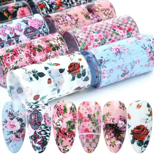 Set Of 10 Floral Nail Foils