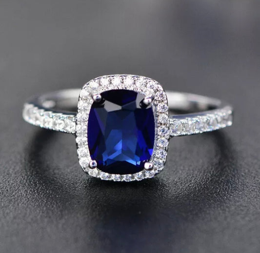 Cubic Zirconia Blue Engagement Ring
