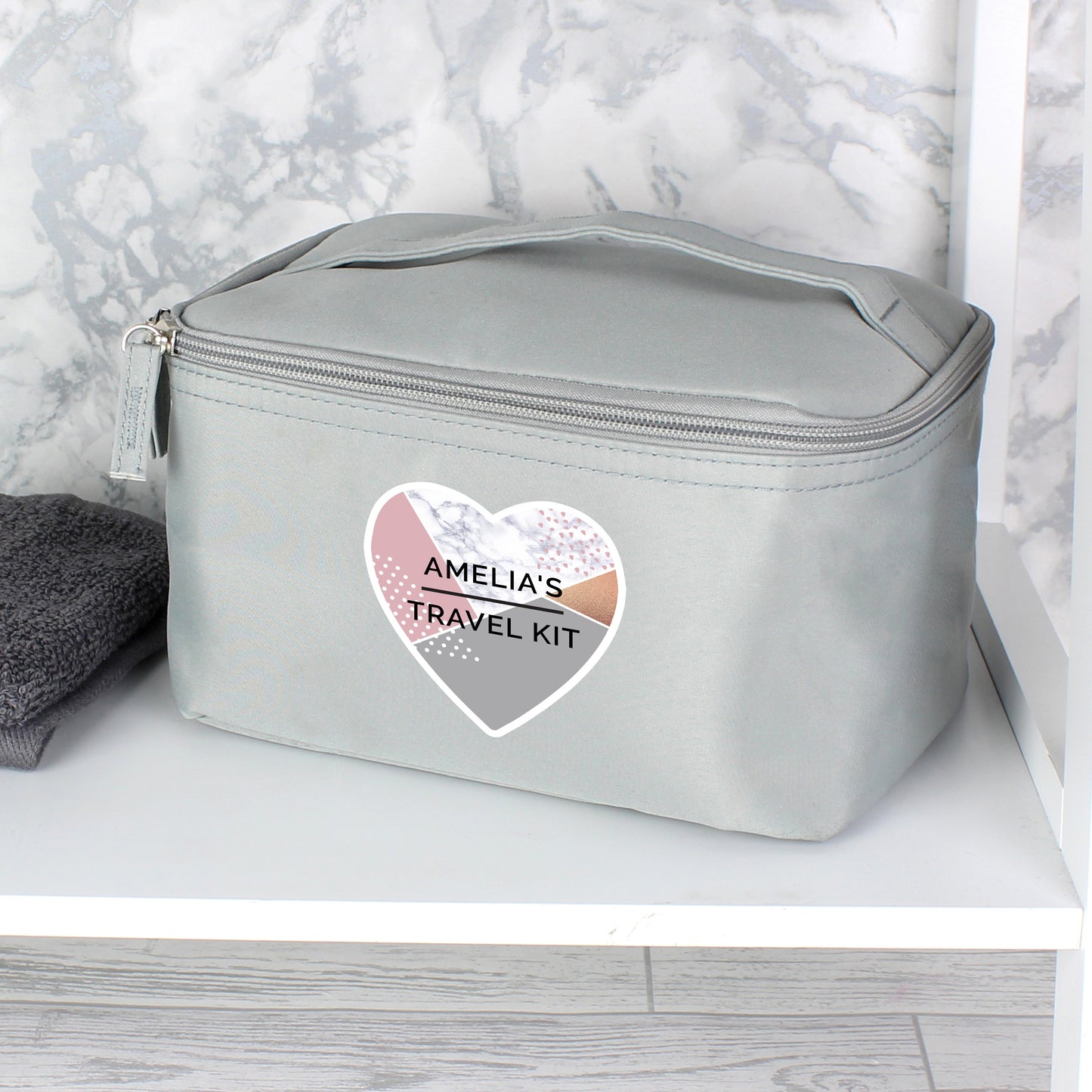 Personalised Geometric Grey Vanity Bag