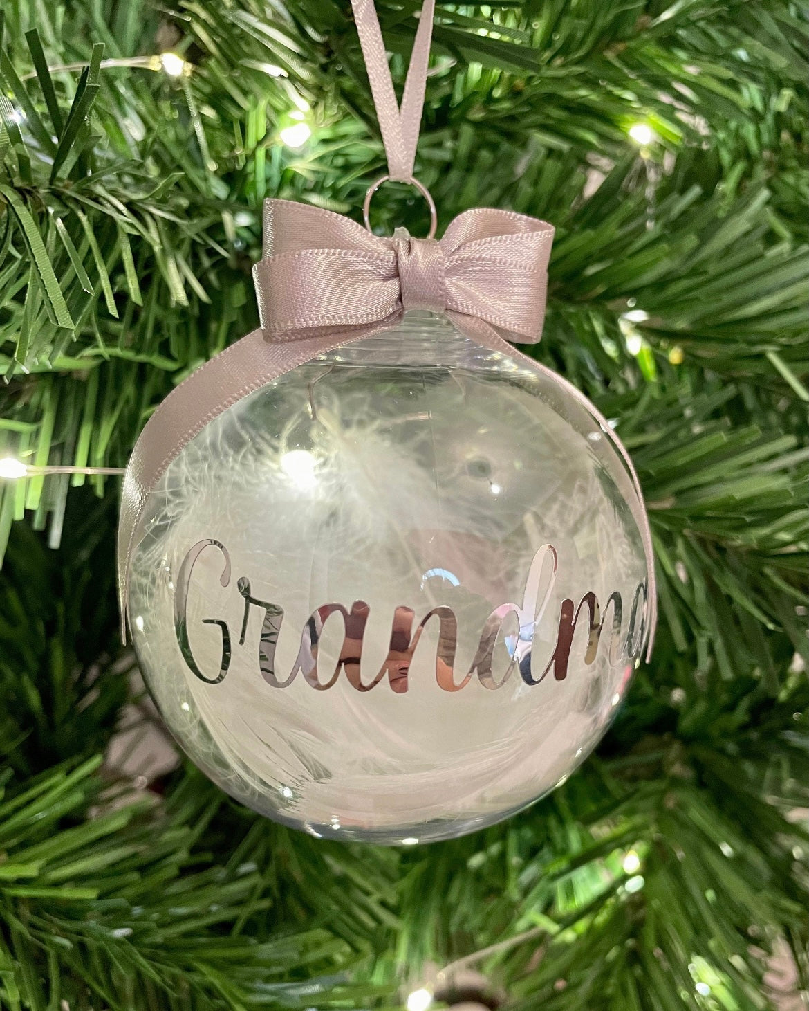 Personalised White Feather Memory Bauble