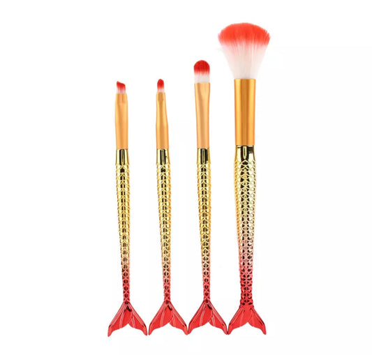 Gold & Red Mermaid 4pcs Eye Brush Set