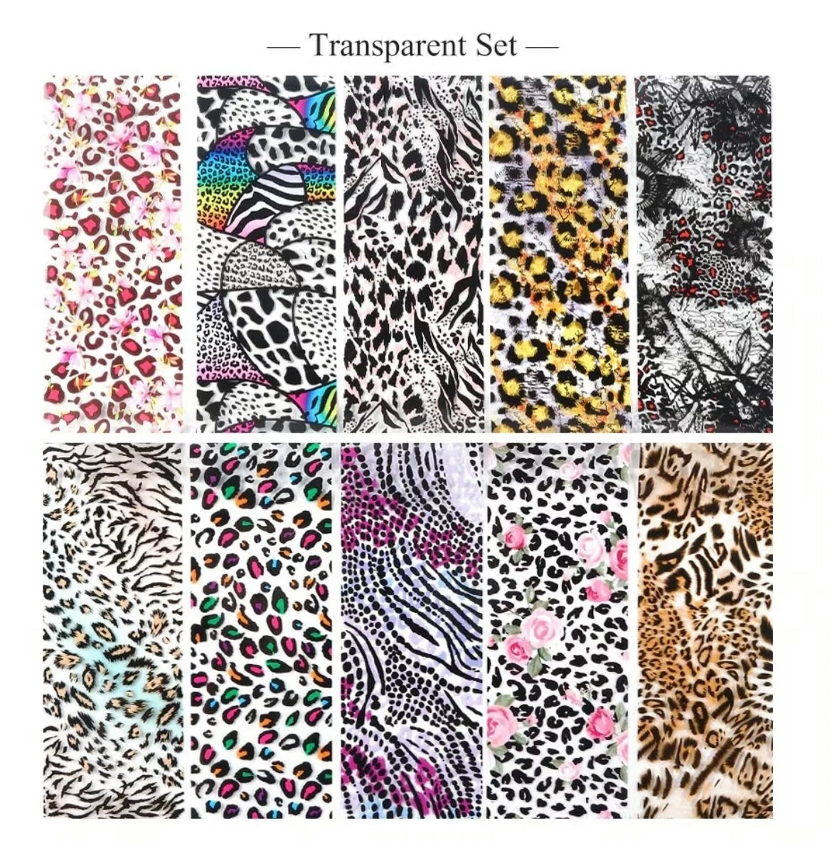 Set Of 10 Animal Print Nail Foils