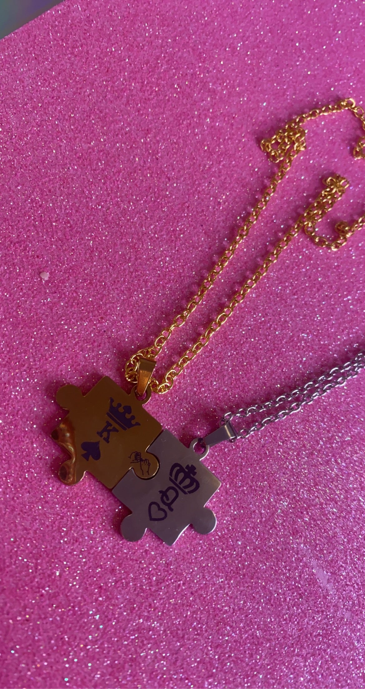 King & Queen Puzzle Piece Necklace Set