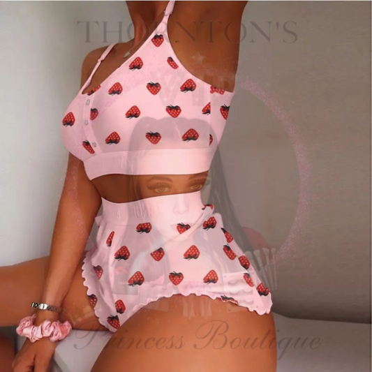 Pink Strawberry Two Piece Short Set