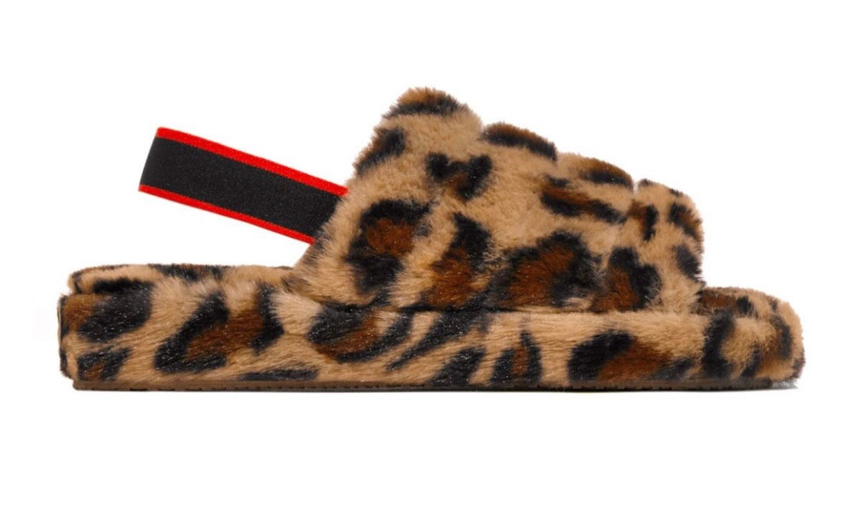Leopard Print Fur Slippers