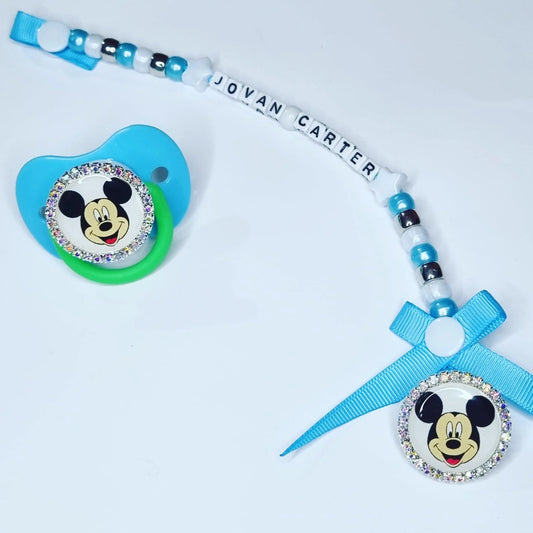 Baby Blue Mickey Mouse Dummy Clip Set