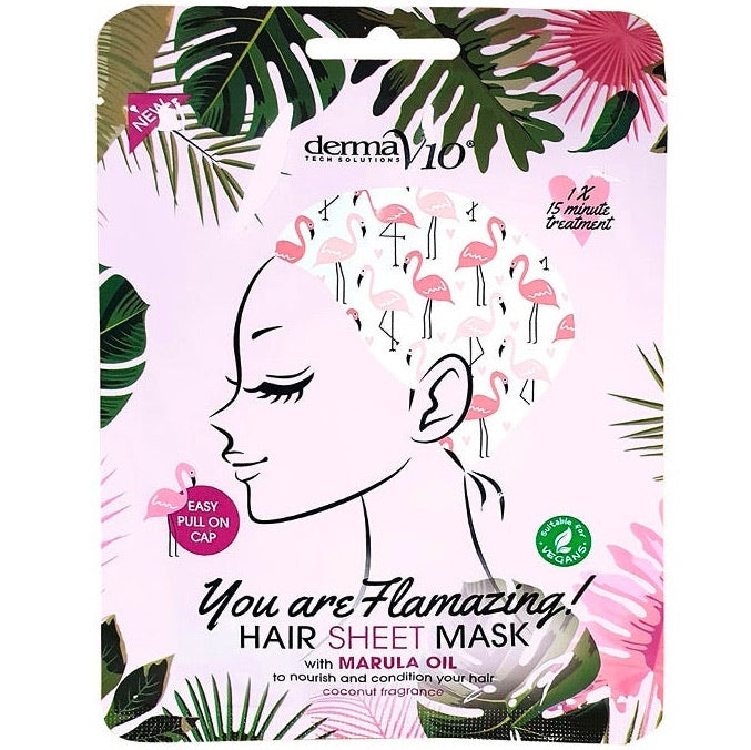 Derma V10 Flamingo Print Hair Sheet Mask with Marula Oil